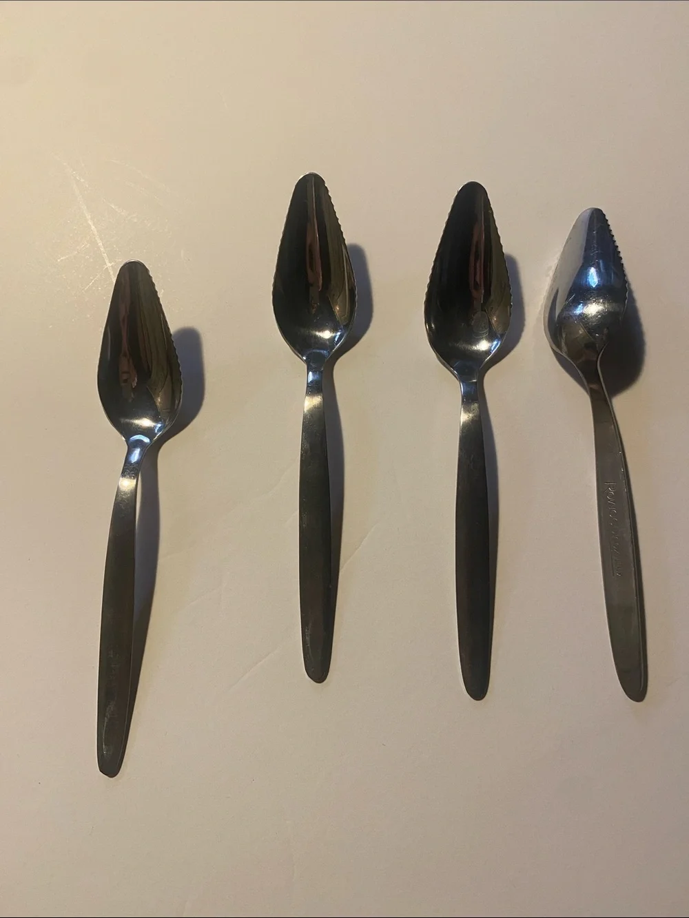 Polished Grapefruit Teaspoons Set of 4 - Vintage Stainless Steel